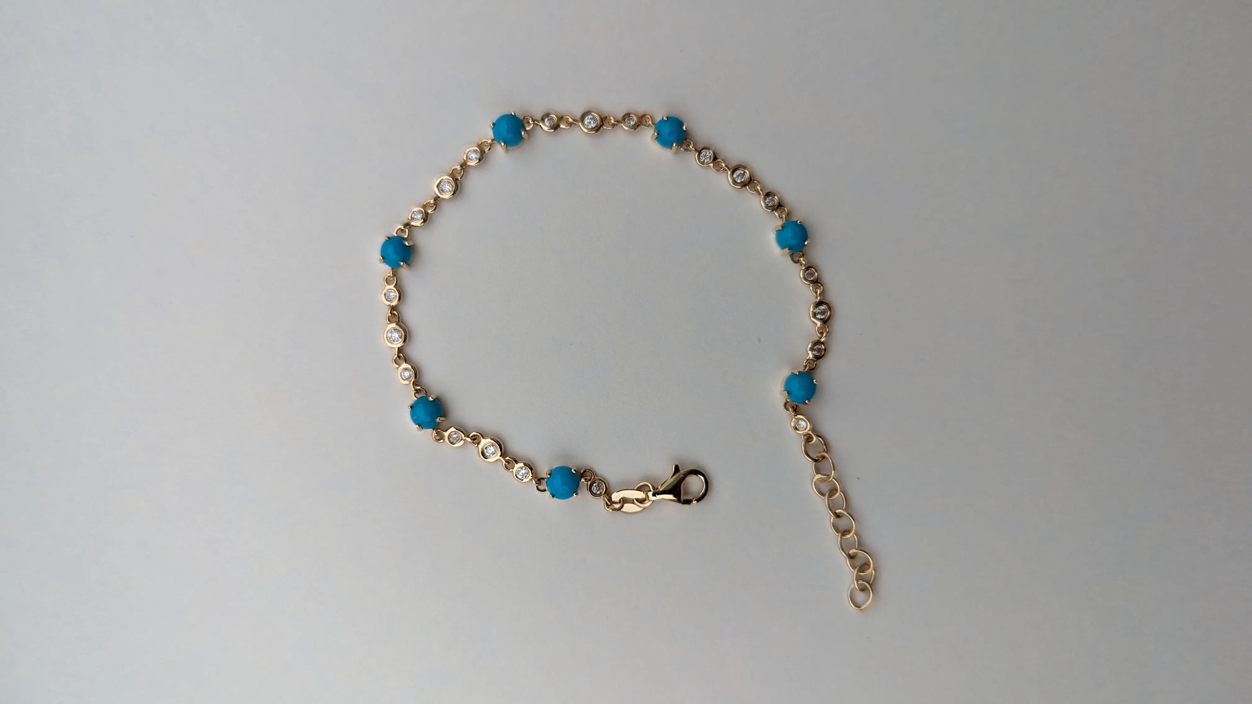 14k Yellow Gold Diamond and Turquoise Bracelet Dainty Love Gift Fashion Thin