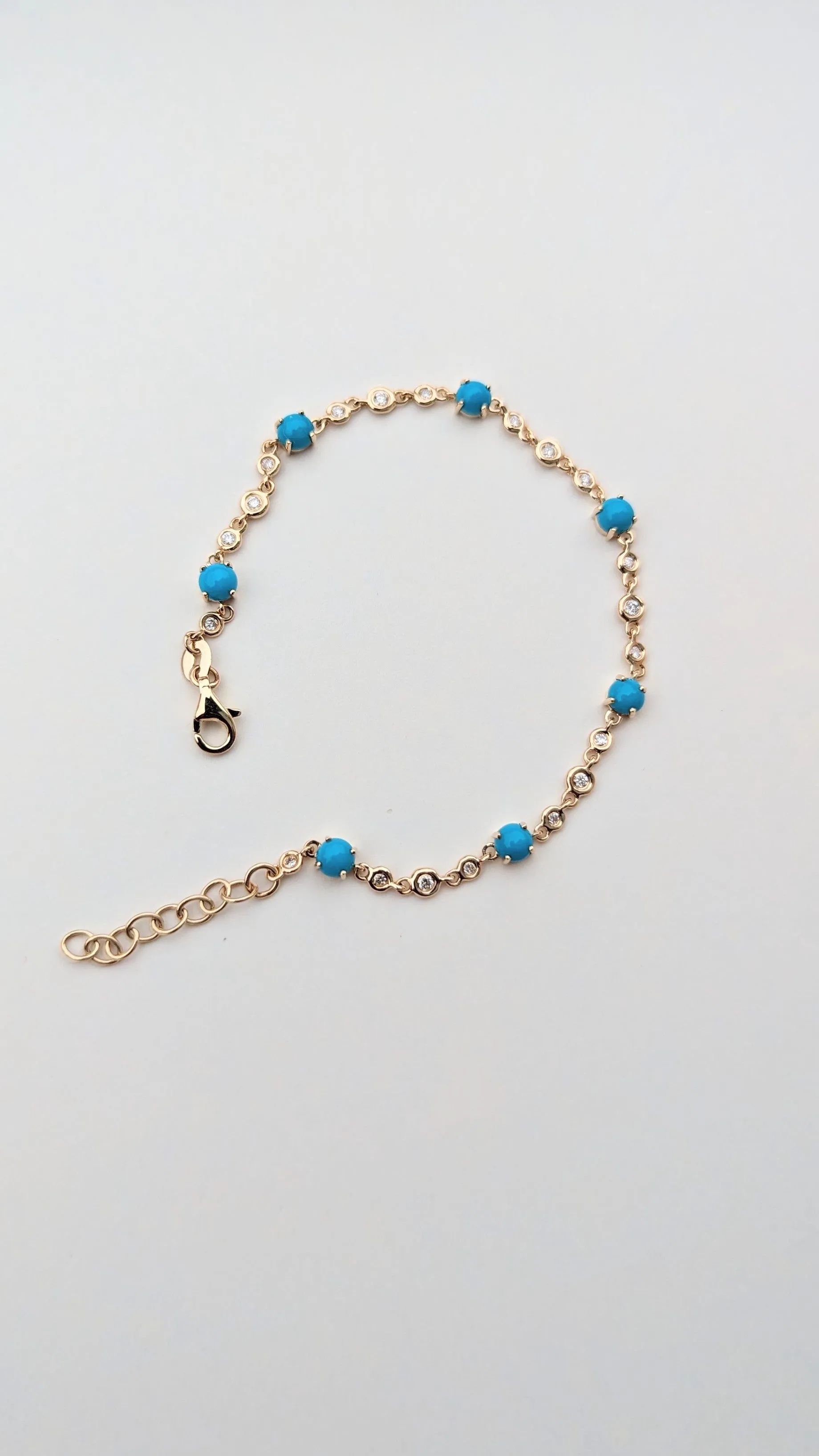 14k Yellow Gold Diamond and Turquoise Bracelet Dainty Love Gift Fashion Thin