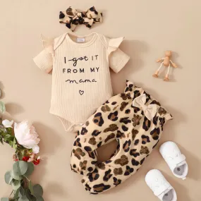 2 Pieces Set Baby Girls Letters Rompers And Leopard Pants Wholesale 24011105