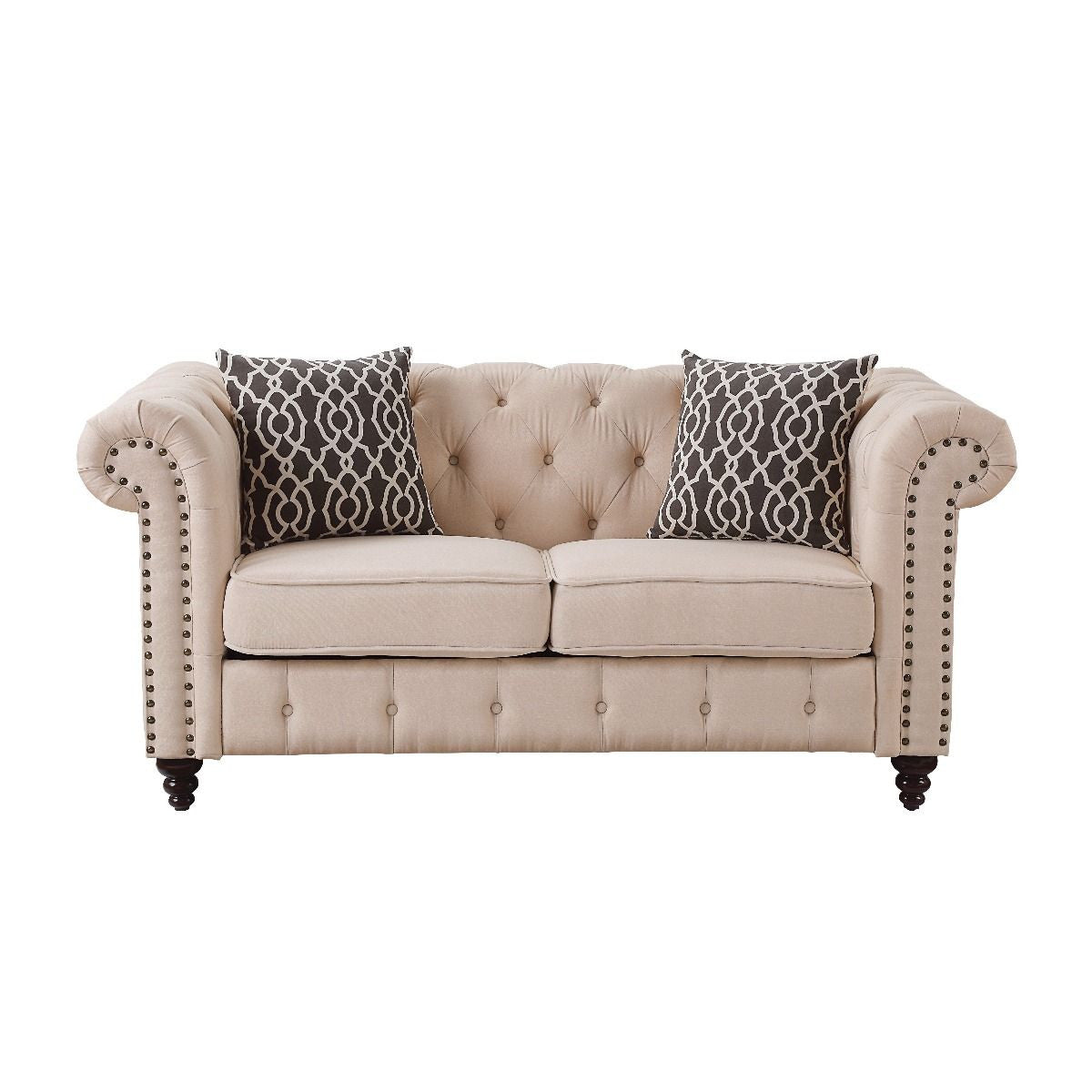 67 Beige 100% Linen And Black Love Seat