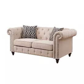 67 Beige 100% Linen And Black Love Seat