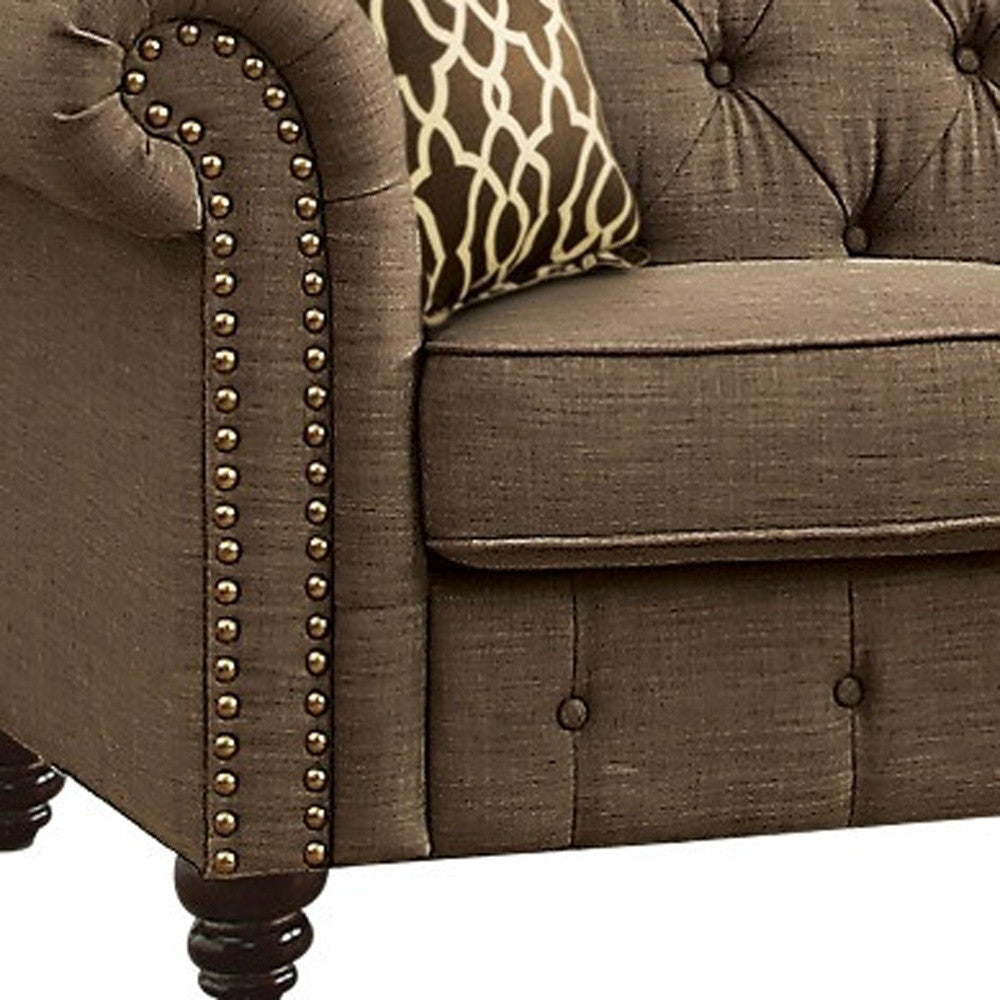 67 Brown 100% Linen And Black Love Seat