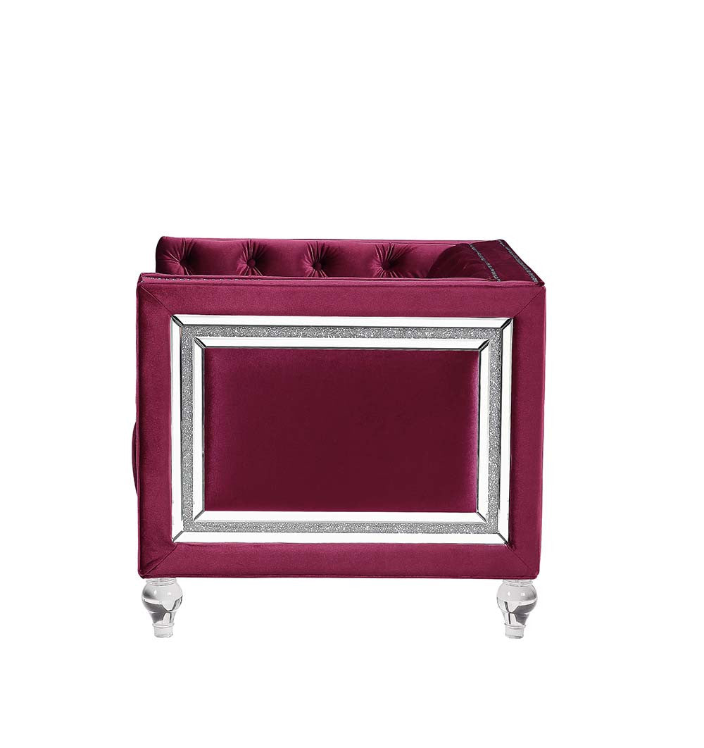 67 Burgundy Tufted Velvet Bling and Acrylic Love Seat