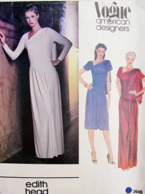 70s Classy EDITH HEAD Dress or Gown Pattern Vogue American Designer Original 2646 Disco Regular or Maxi Length Vintage Sewing Pa