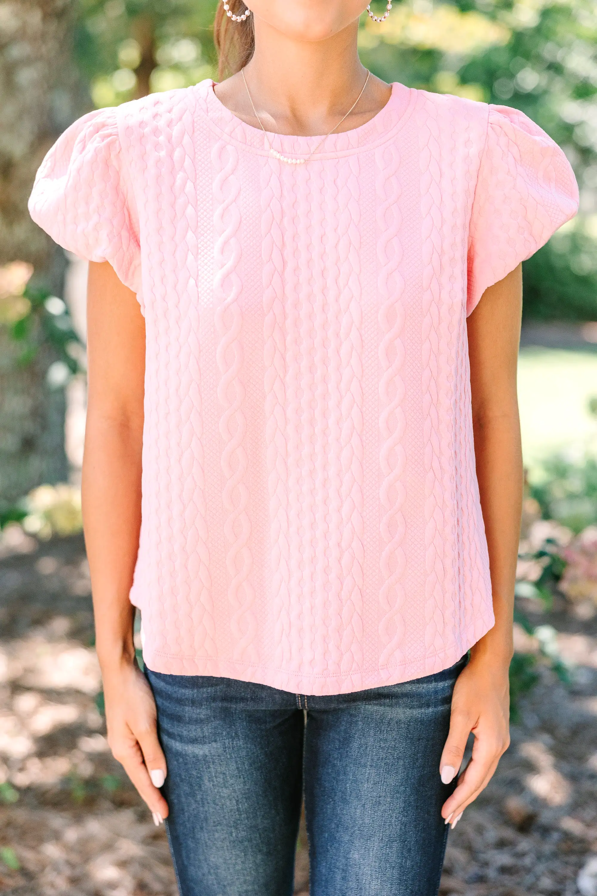 All In The Tone Pink Cable Knit Blouse