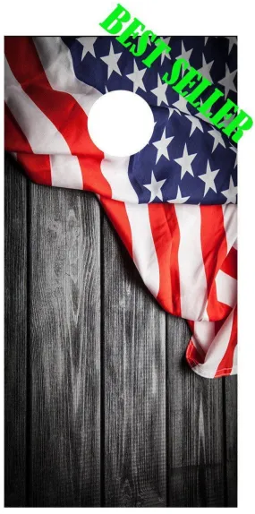 American Flag Corn Hole Vintage Barn Wood Siding Decal Wrap