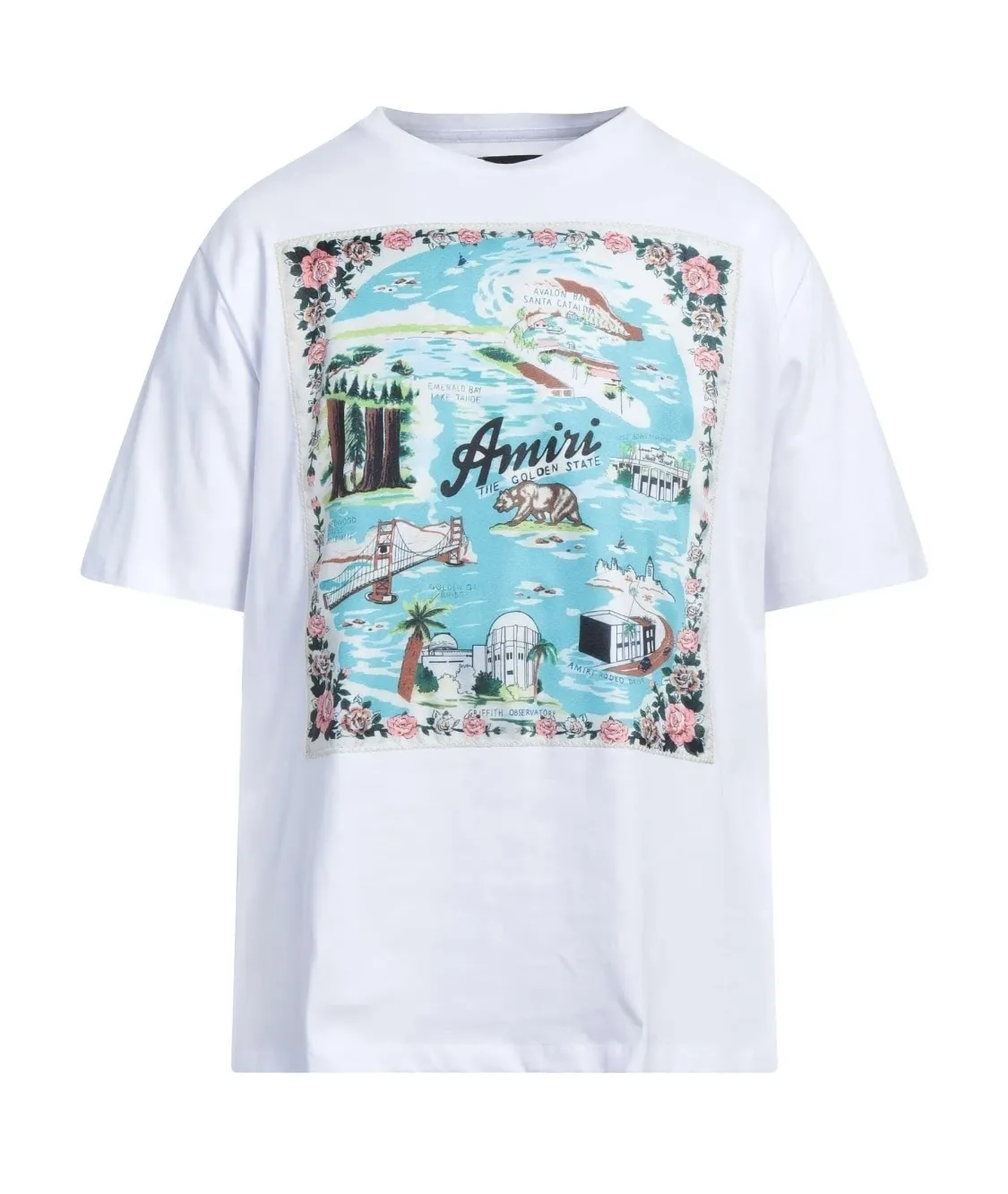 AMIRI  |Crew Neck Flower Patterns Street Style Cotton Short Sleeves