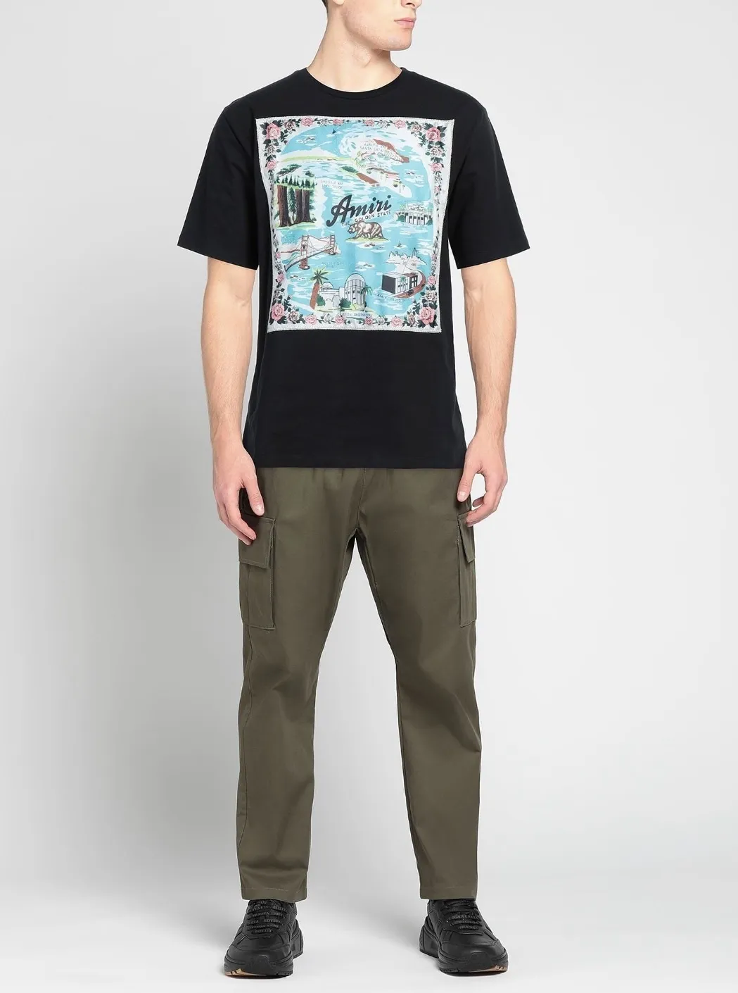 AMIRI  |Crew Neck Flower Patterns Street Style Cotton Short Sleeves