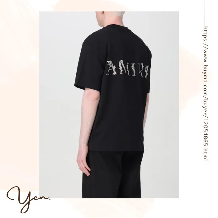 AMIRI  |Crew Neck Street Style Cotton Short Sleeves Logo