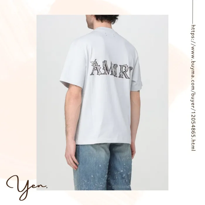 AMIRI  |Crew Neck Street Style Cotton Short Sleeves Logo