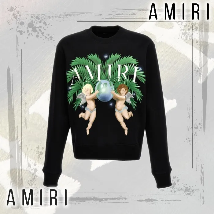 AMIRI  |Crew Neck Street Style Long Sleeves Cotton Logo Sweatshirts