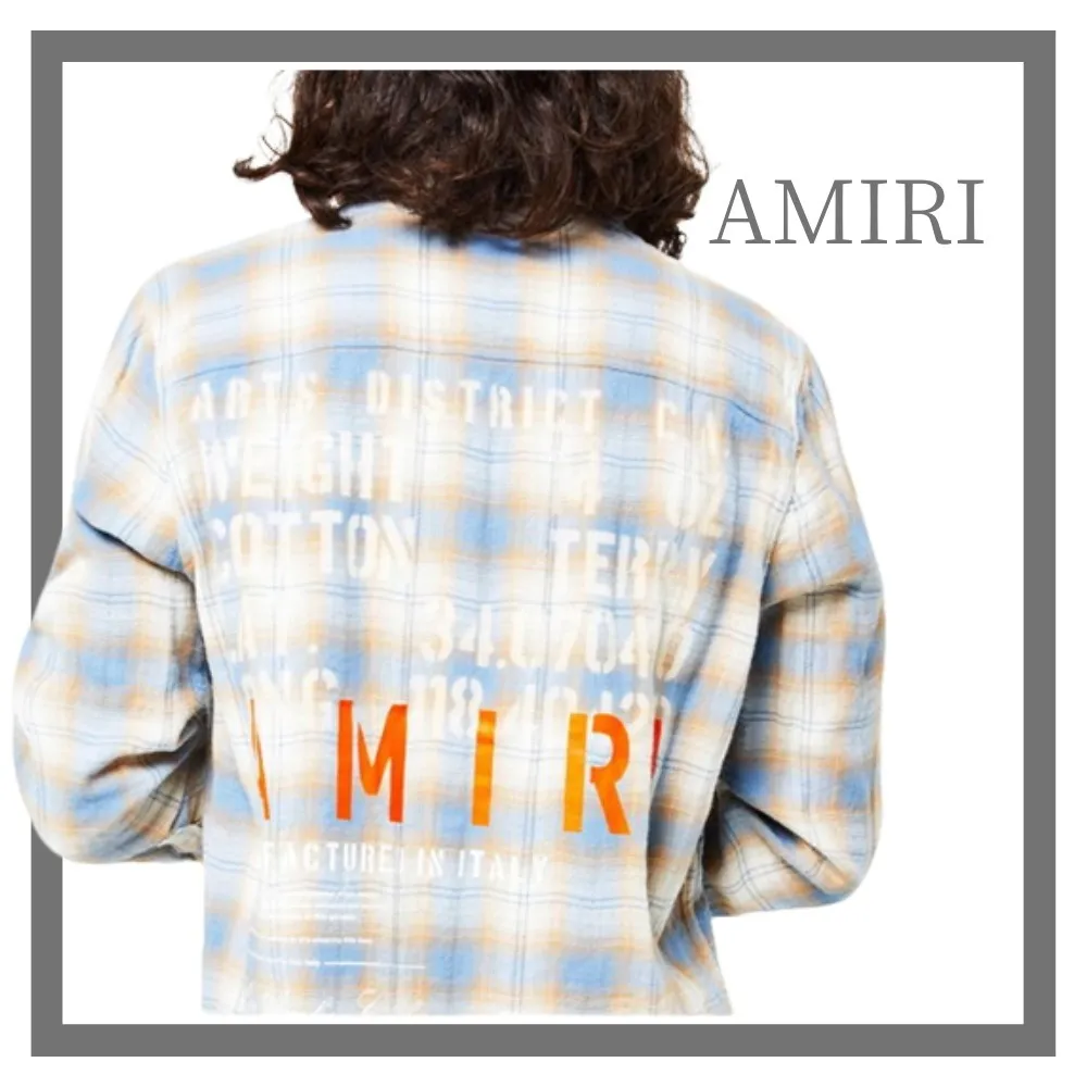 AMIRI  |Tartan Street Style Long Sleeves Cotton Logo Front Button