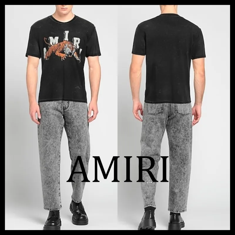 AMIRI  |Unisex Street Style U-Neck Plain Cotton Short Sleeves Logo