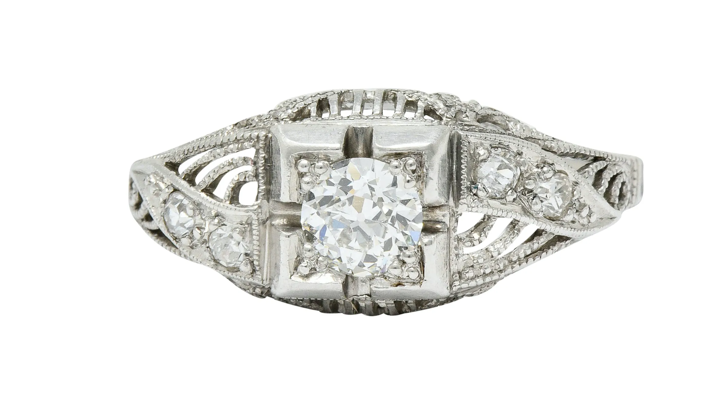 Art Deco 0.45 CTW Diamond Platinum Bombe Engagement Ring