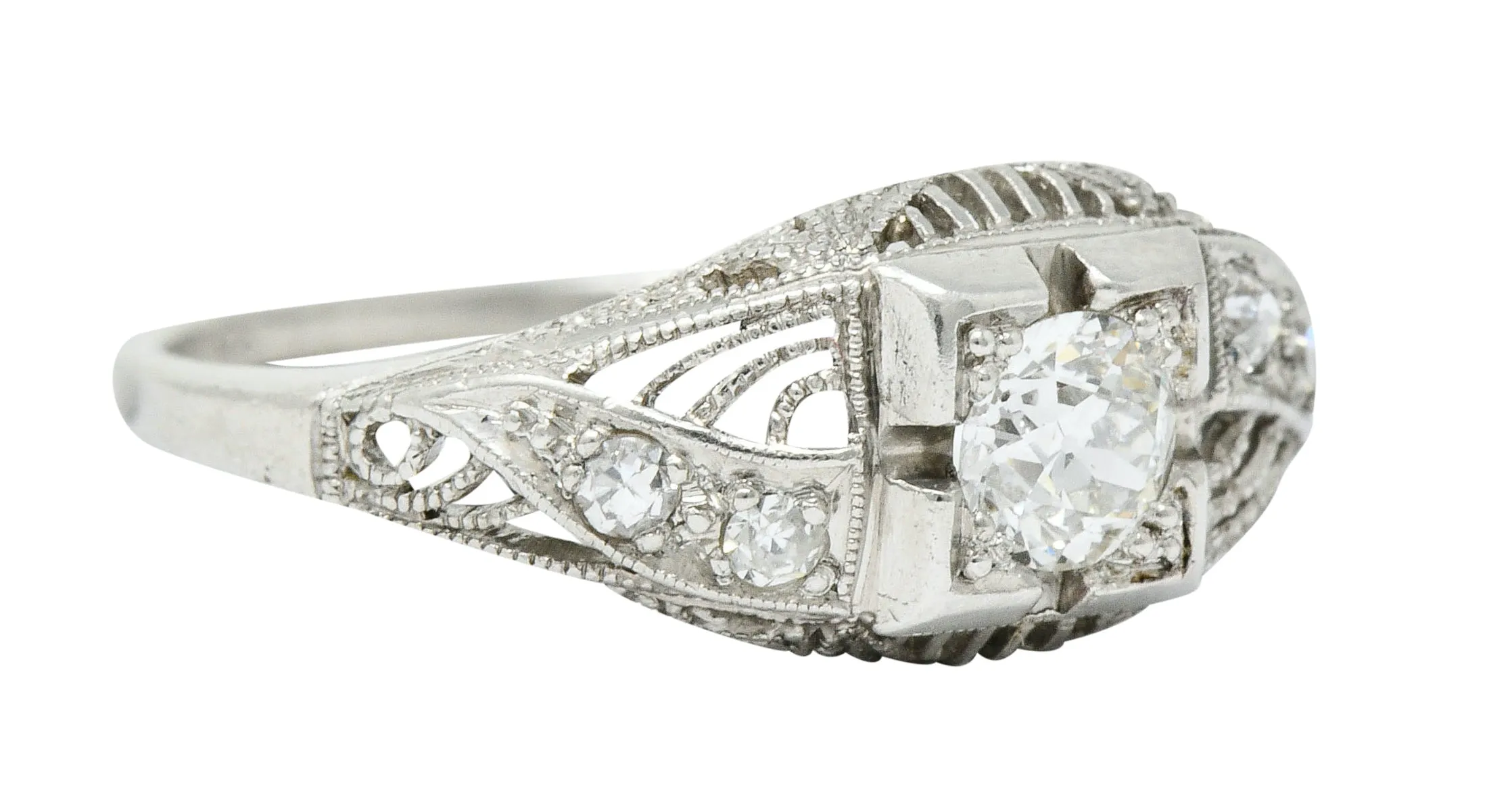 Art Deco 0.45 CTW Diamond Platinum Bombe Engagement Ring