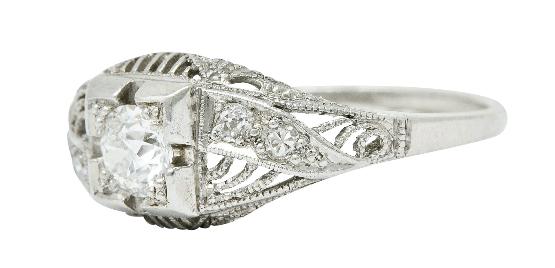 Art Deco 0.45 CTW Diamond Platinum Bombe Engagement Ring