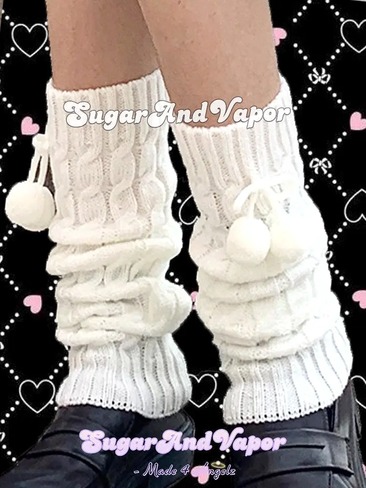 Babydoll Pom-pom Cable Knit Leg Warmers