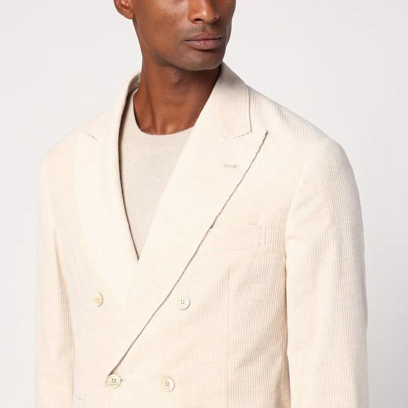 BEIGE CORDUROY DOUBLE-BREASTED JACKET