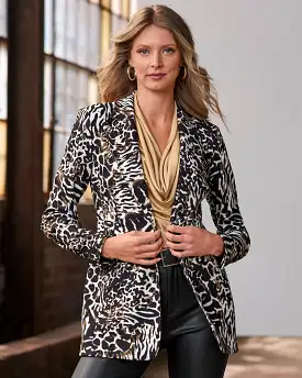 Beyond Travel Jungle Mix Print Classic Boyfriend Blazer Black Multi