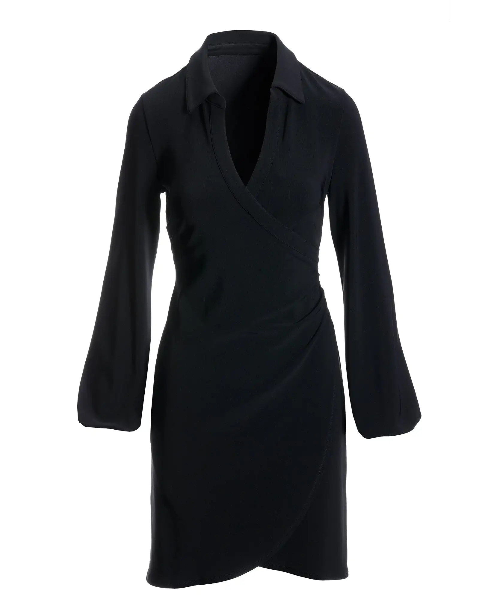 Beyond Travel Long-Sleeve Collared Wrap Dress Jet Black