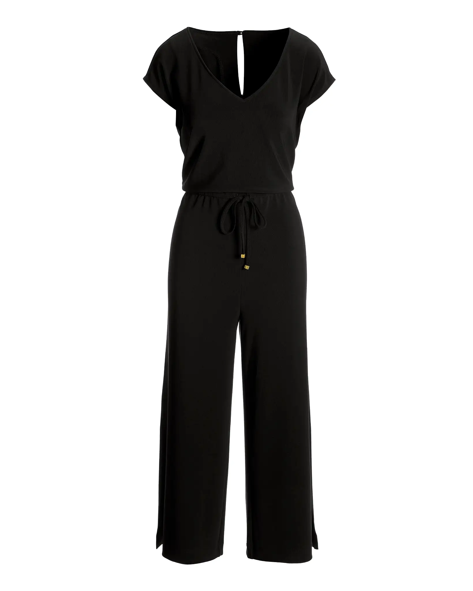 Beyond Travel V-neck Drawstring Crop Jumpsuit Jet Black