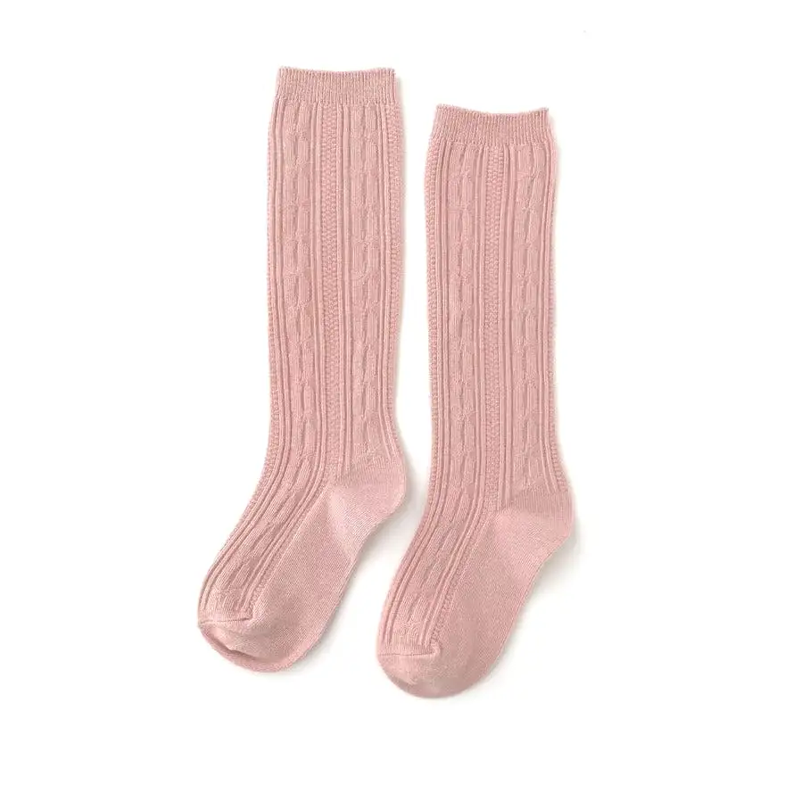 Blush Pink Cable Knit Knee Socks by Little Stocking Co