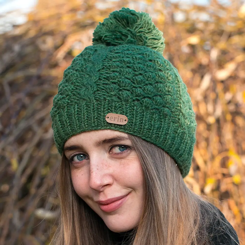 Bobble Style Cable Knit Wool Hat