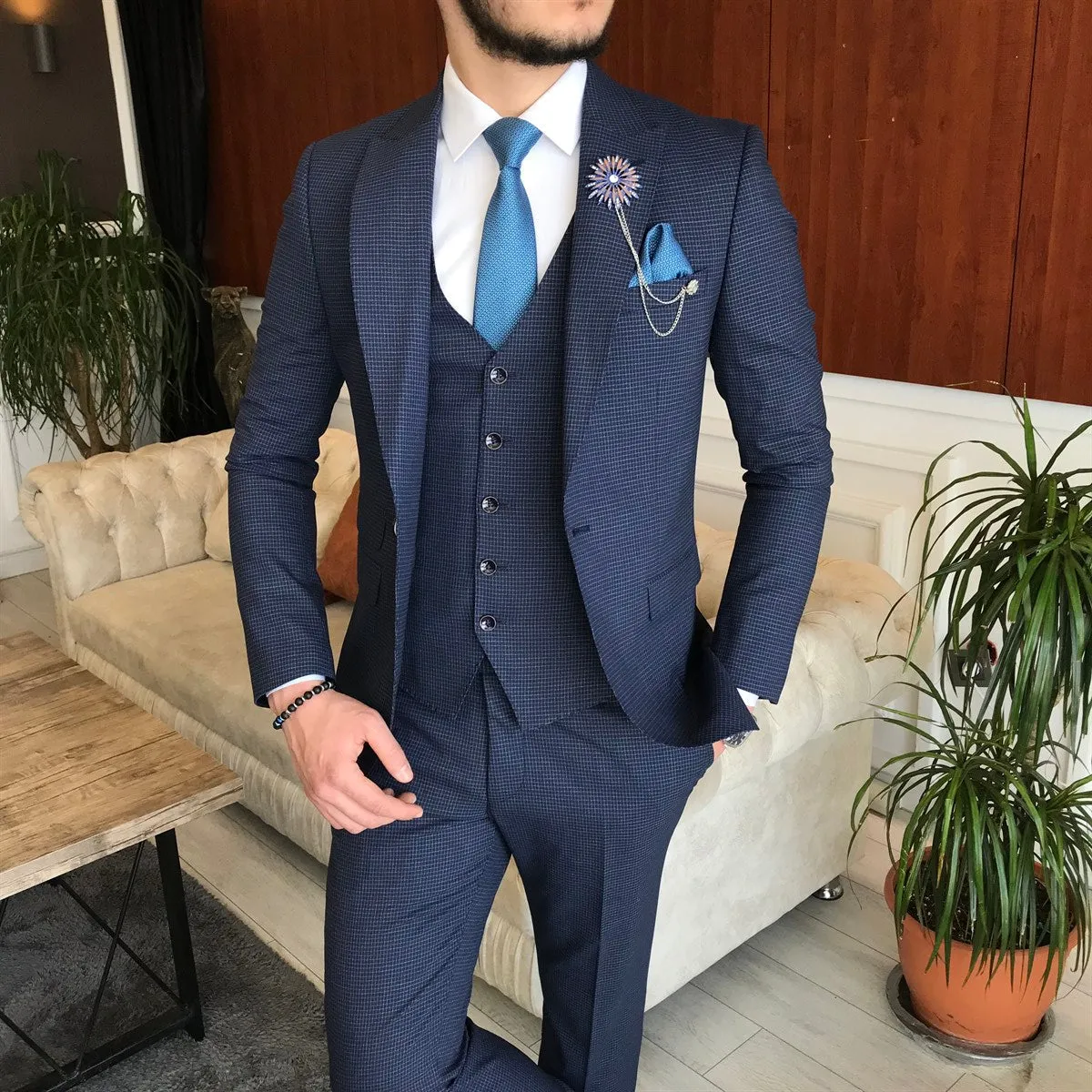 Bojoni Cagliari Navy Slim-Fit Suit 3-Piece