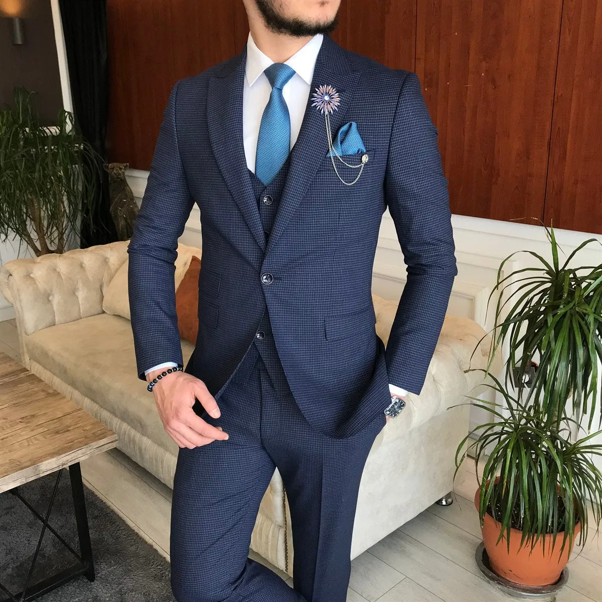 Bojoni Cagliari Navy Slim-Fit Suit 3-Piece