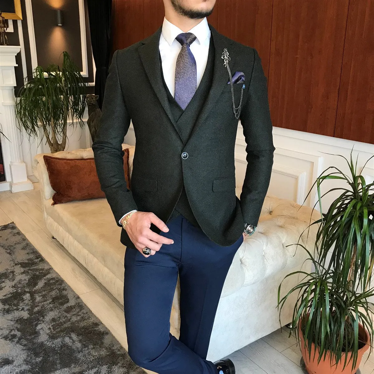 Bojoni Dark Green Slim-Fit Suit 3-Piece