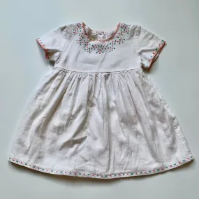 Bonnet  Pompon White Dress With Embroidery: 2 Years