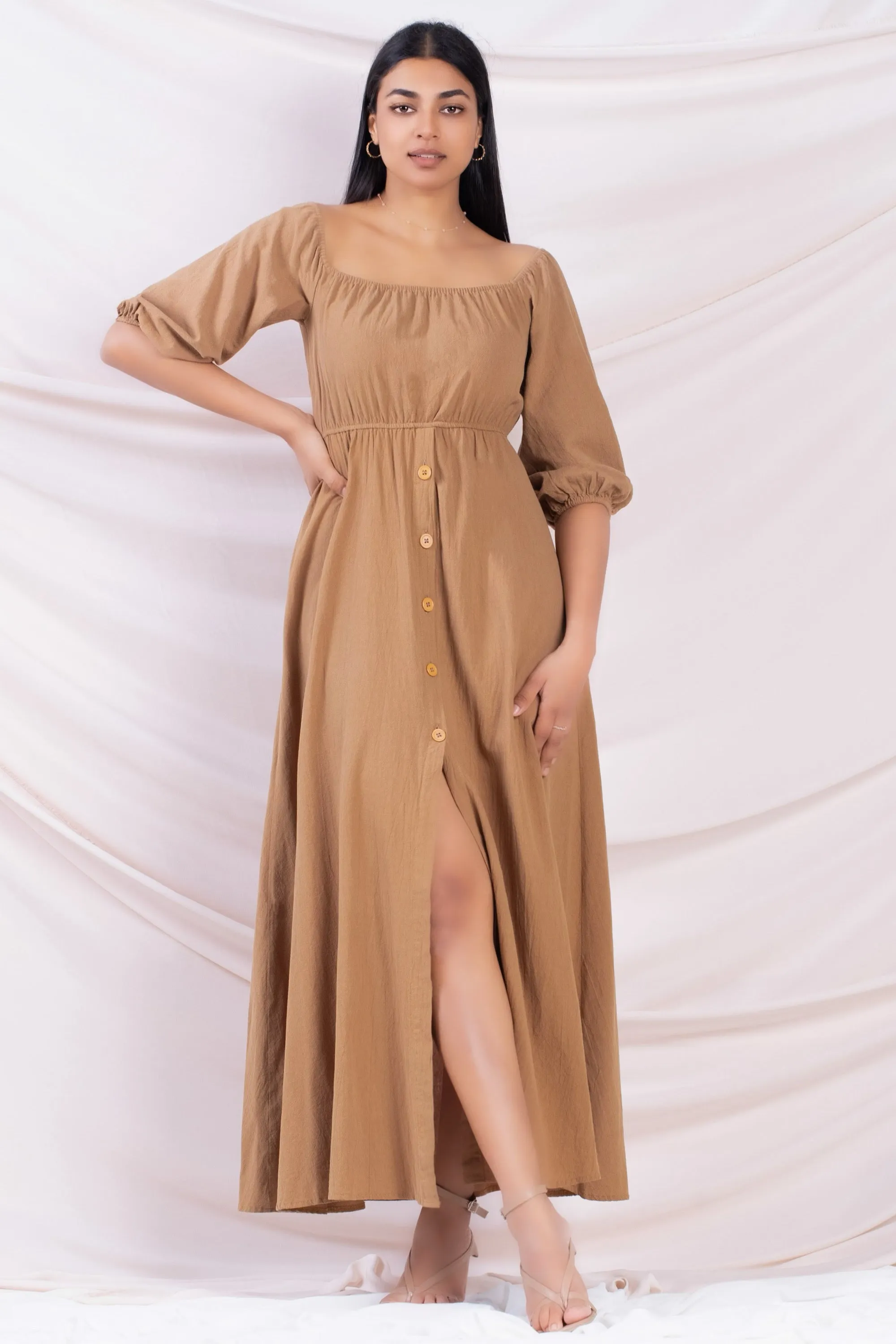 Brown Button Up Maxi Dress