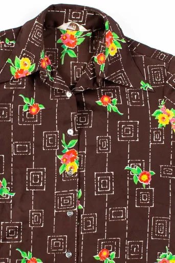 Brown Floral Pattern Button Up Shirt