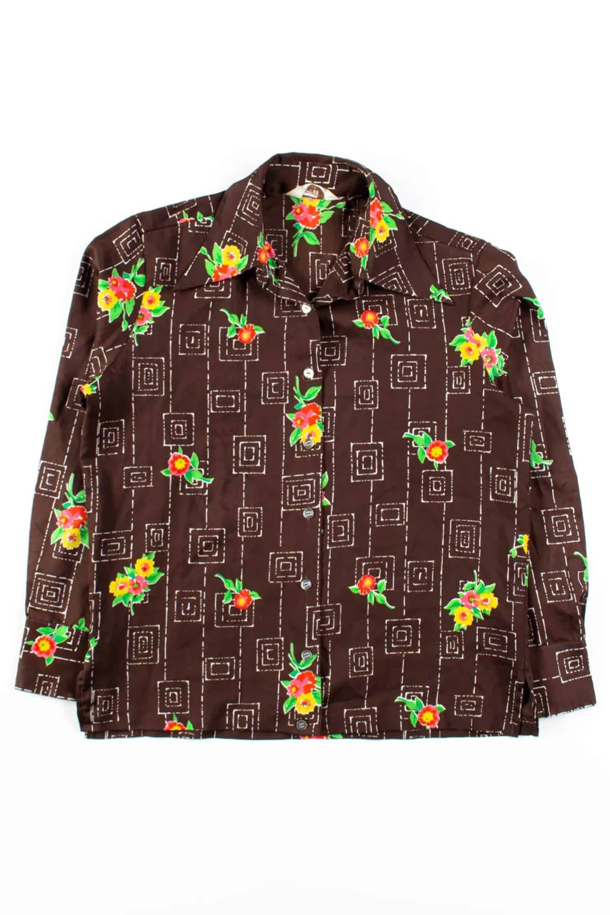 Brown Floral Pattern Button Up Shirt