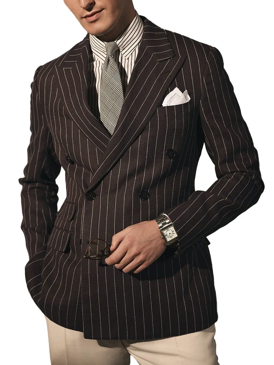 Business Formal Striped Double-breasted Suit Jacket