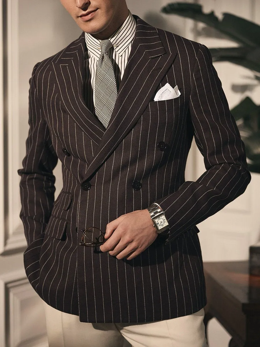 Business Formal Striped Double-breasted Suit Jacket