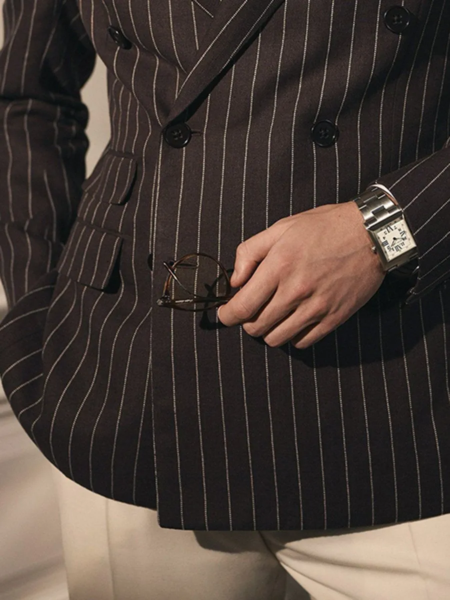 Business Formal Striped Double-breasted Suit Jacket