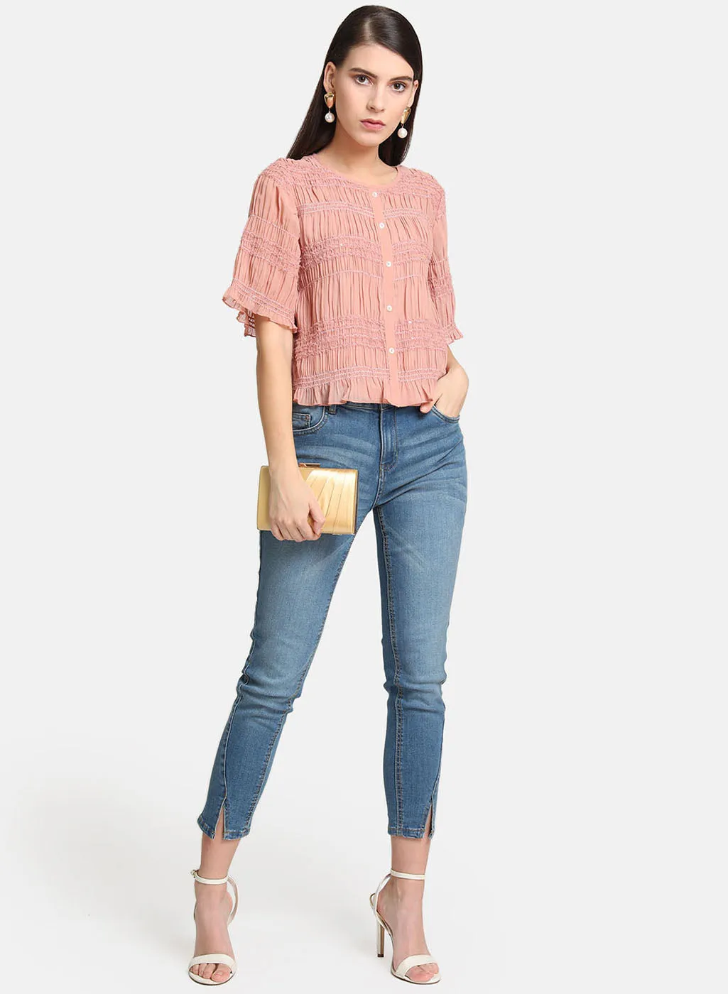 Button Up Top With Smocking