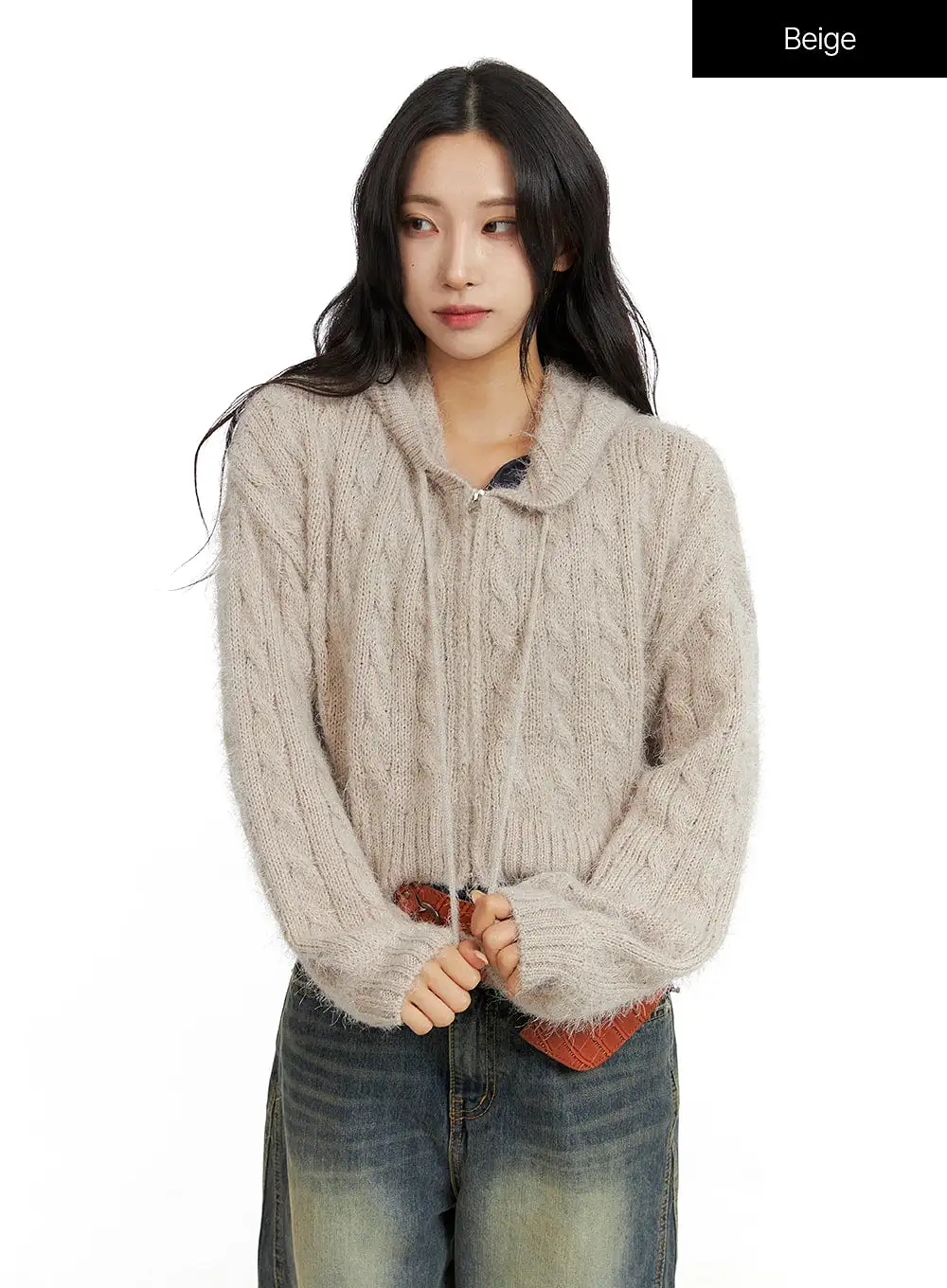 Cable Knit Zippered Hooded Cardigan CF416