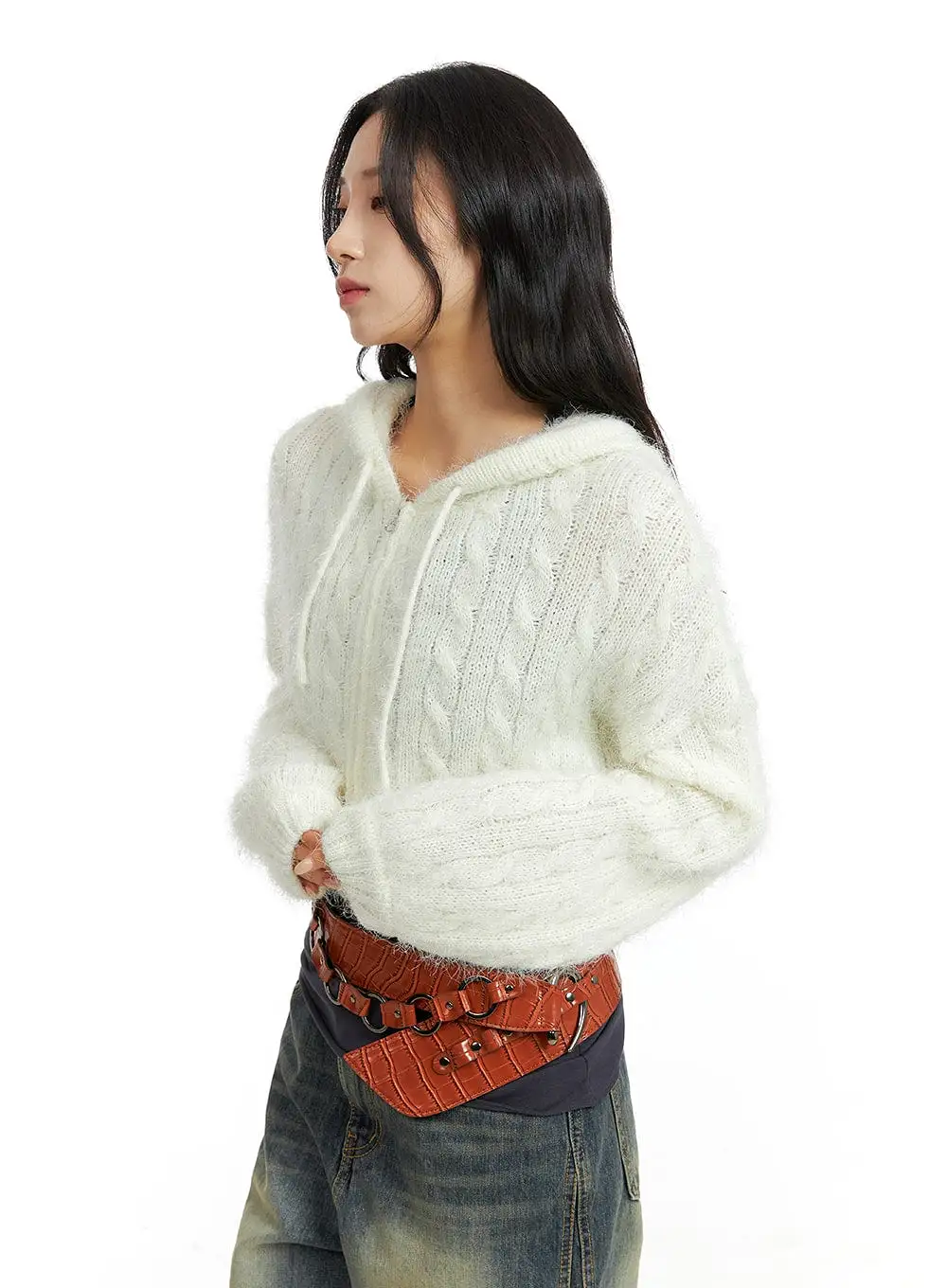 Cable Knit Zippered Hooded Cardigan CF416