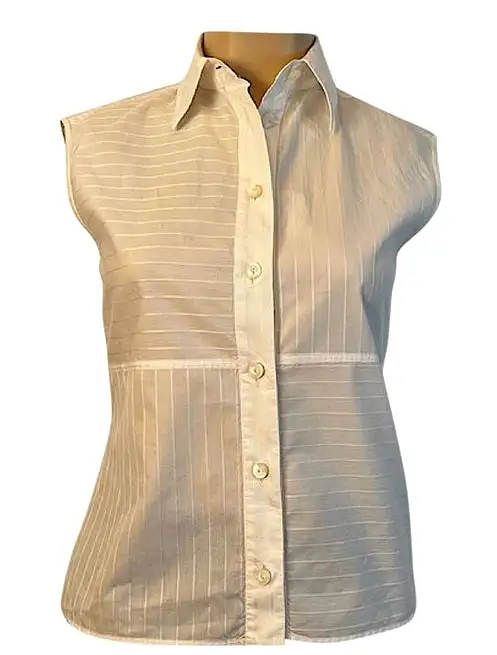 Chanel Identification 00T 2000 White Collared Stripe Button Down Blouse FR 34