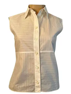 Chanel Identification 00T 2000 White Collared Stripe Button Down Blouse FR 34