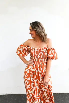 CoCo Jumpsuit (Orange + White Print)