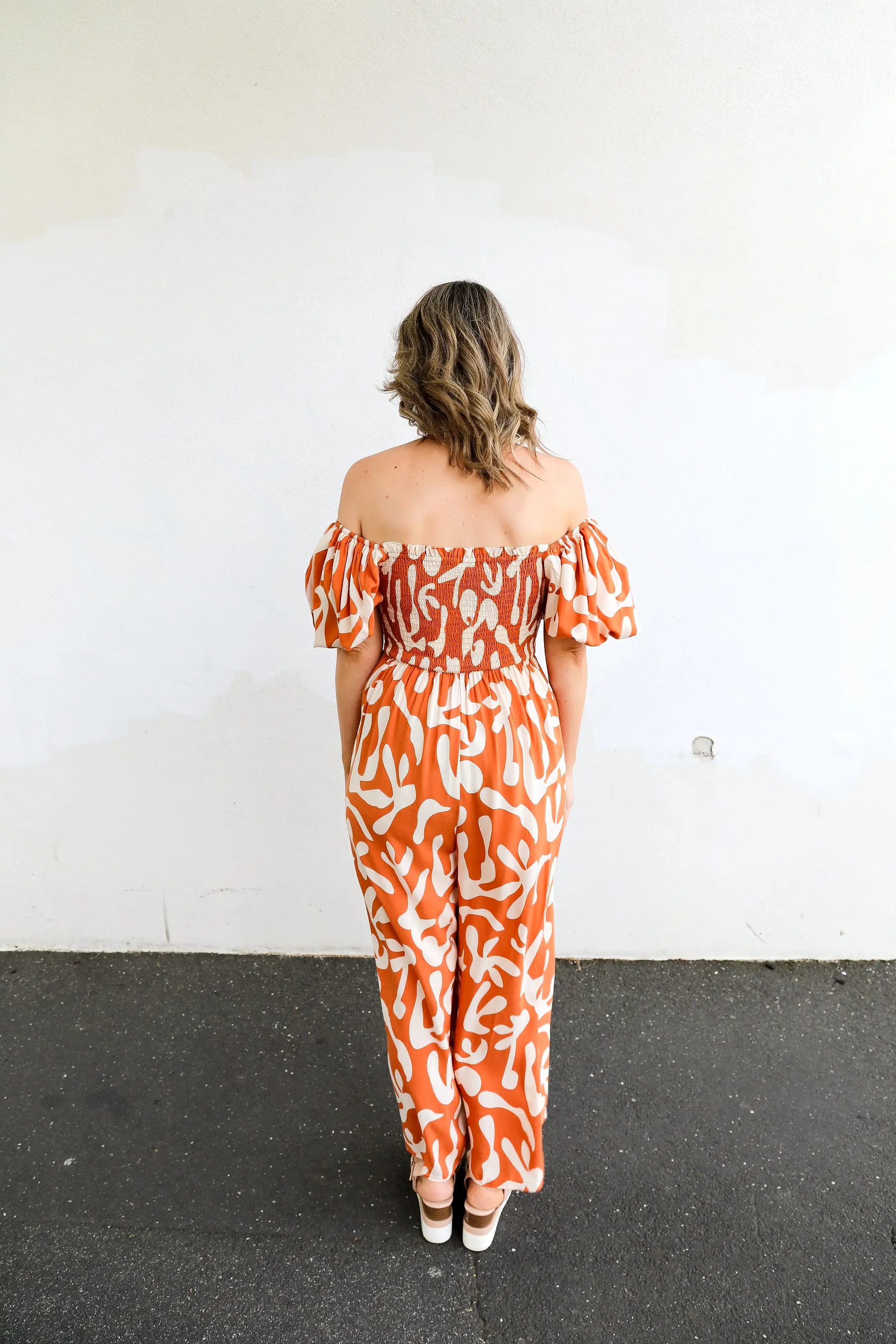 CoCo Jumpsuit (Orange + White Print)