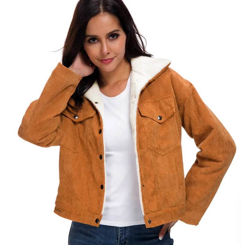 Corduroy lambskin padded jacket