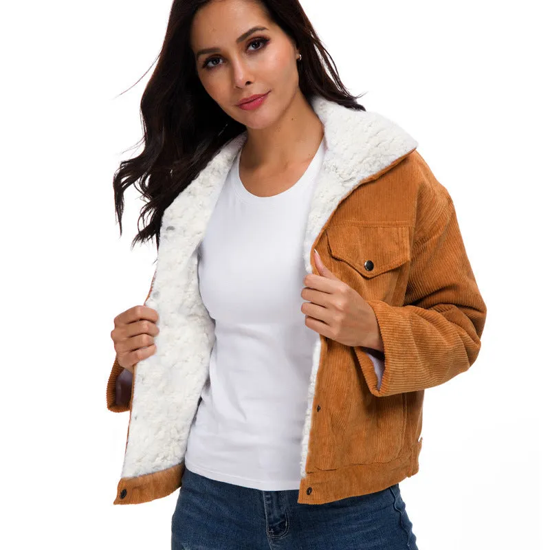 Corduroy lambskin padded jacket