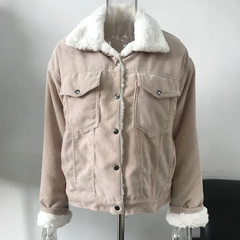 Corduroy lambskin padded jacket