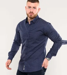 D555 Mens Long Sleeve Printed Shirt With Concealed Button Down Collar (BARKER)