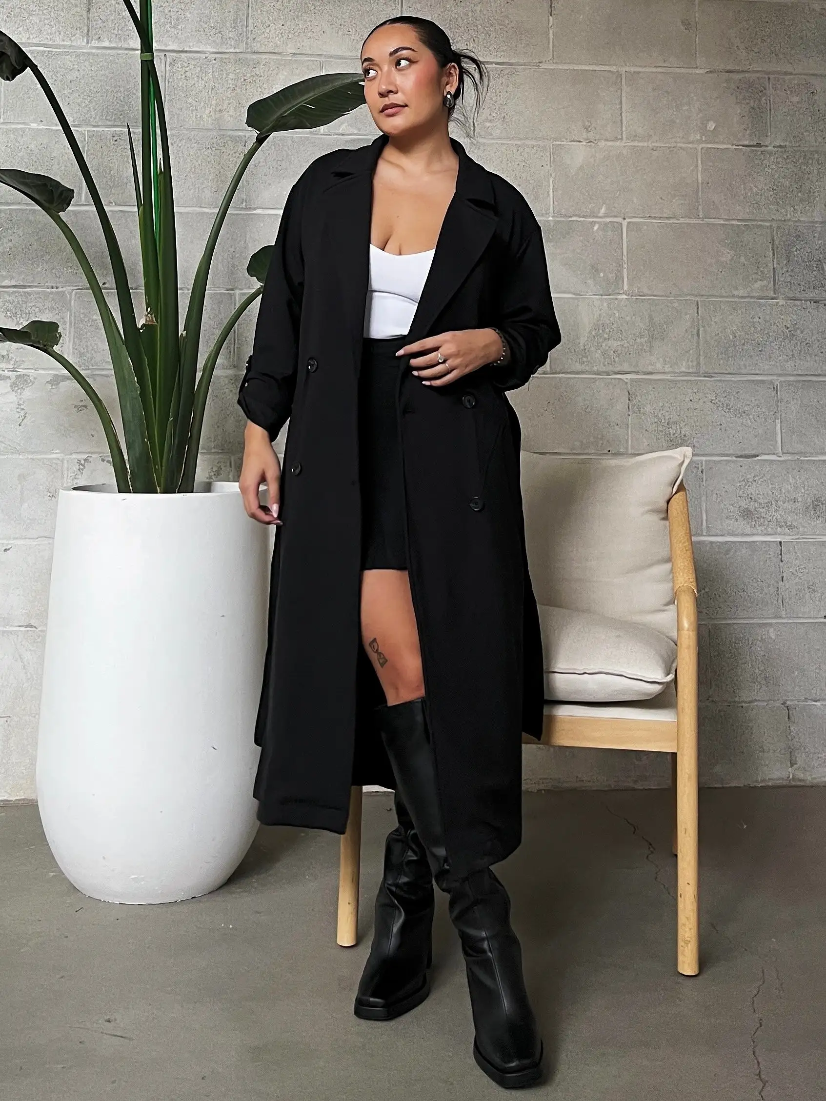 DEX Double Breasted Knit Trench Coat