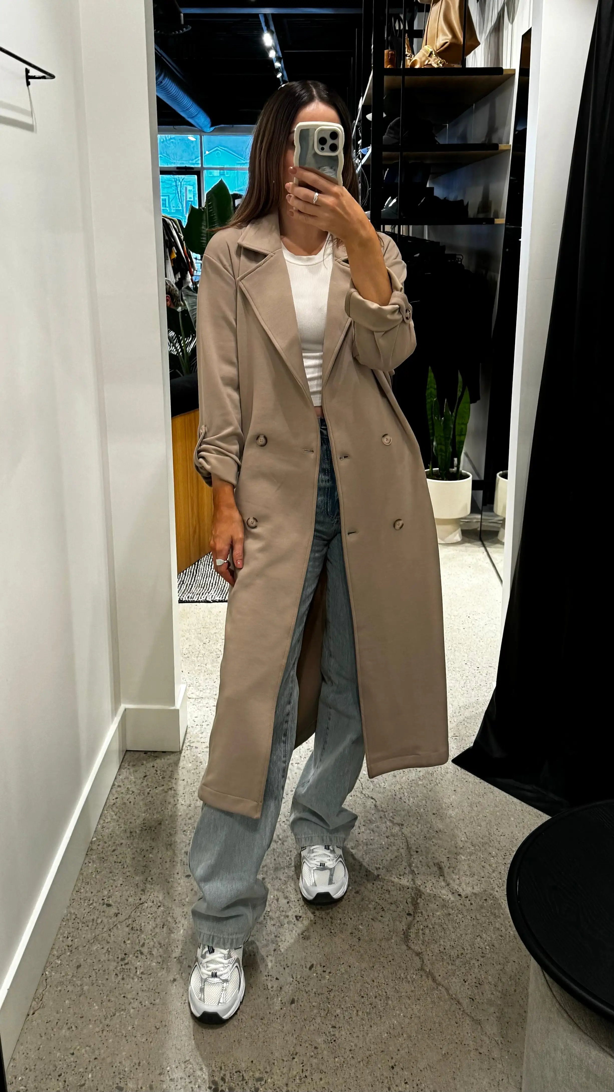 DEX Double Breasted Knit Trench Coat